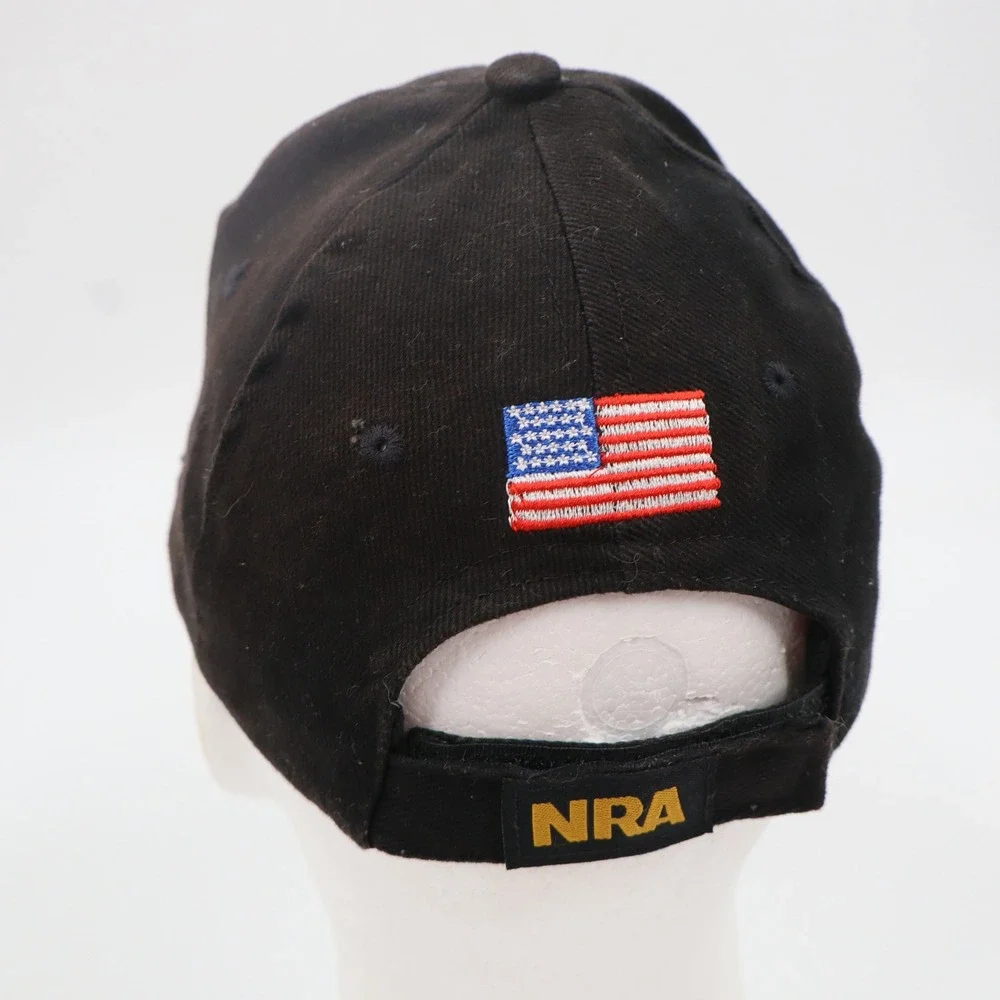 NRA Baseball Cap Black Yellow Embroidered Hat American Flag Adjustable‎ Cotton